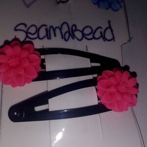 Black Snap Clips with Pink Flower Accents
